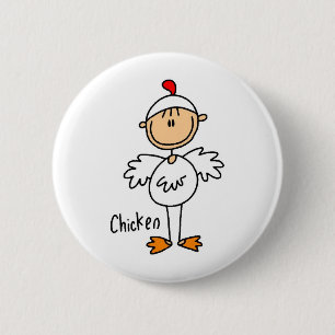 Strichmännchen im Huhn-Anzugs-Knopf Button