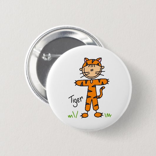 Strichmännchen im Tiger-Anzugs-Knopf Button (Vorne & Hinten)