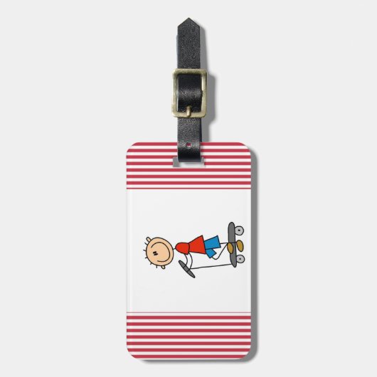 Strichmännchen-Junge auf Roller Gepäckanhänger (Vorderseite vertikal)