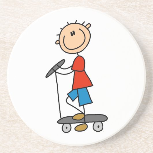 Strichmännchen-Junge auf Scooter Getränkeuntersetzer (Vorne)
