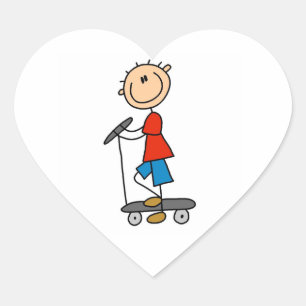 Strichmännchen-Junge auf Scooter Herz-Aufkleber