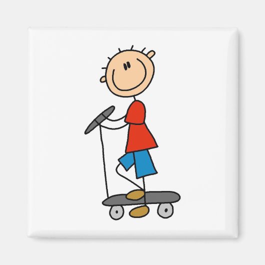Strichmännchen-Junge auf Scooter Magnet (Vorne)
