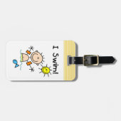 Strichmännchen-Junge, den ich schwimme Gepäckanhänger (Vorderseite horizontal)