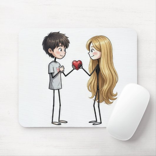 Strichmännchen-Junge, der sein Herz verschenkt Mousepad (Mit Mouse)