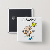 Strichmännchen-Junge ich schwimme Button (Vorne & Hinten)