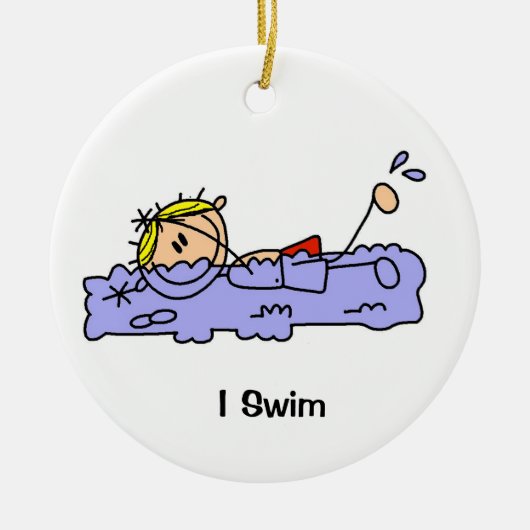 Strichmännchen-Junge ich schwimme Keramik Ornament (Vorne)