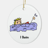 Strichmännchen-Junge ich schwimme Keramik Ornament (Links)