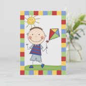 Strichmännchen-Junge mit Drachen-Geburtstag laden Einladung (Stehend Vorderseite)