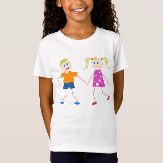Strichmännchen-Junge u. Mädchen T-Shirt (Vorderseite)