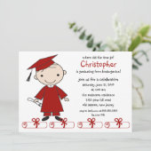 Strichmännchen-Jungen-Abschluss-Einladung Einladung (Stehend Vorderseite)