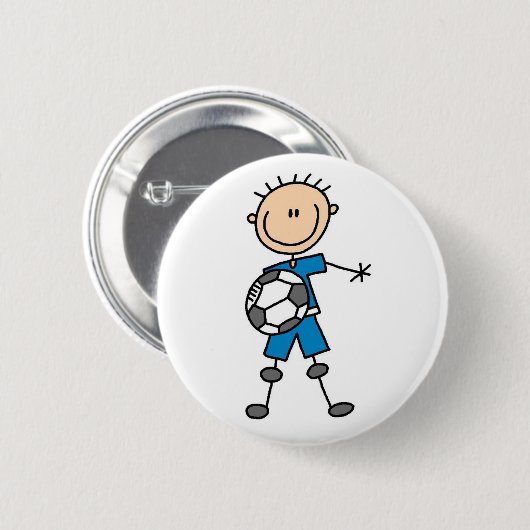Strichmännchen-Jungen-Fußball-Knopf Button (Vorne & Hinten)