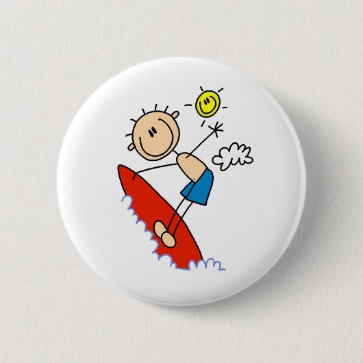 Strichmännchen-Jungen-surfende Knöpfe Button (Vorderseite)