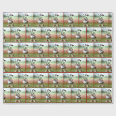 Strichmännchen Kid Baseball Player Geschenkpapier (Flach)