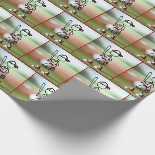 Strichmännchen Kid Baseball Player Geschenkpapier (Ecke)