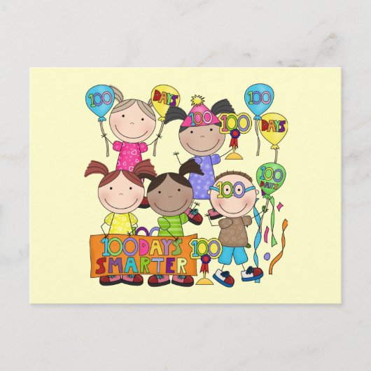 Strichmännchen Kids 100 Tage schlauer Postkarte (Vorderseite)