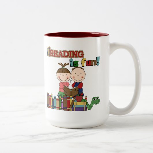 Strichmännchen Kids Reading ist Spaß Zweifarbige Tasse (Rechts)