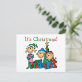 Strichmännchen Kinder Weihnachtsgeschenke und Gesc Feiertagspostkarte (Stehend Vorderseite)