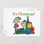 Strichmännchen Kinder Weihnachtsgeschenke und Gesc Feiertagspostkarte (Vorne/Hinten)