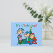 Strichmännchen Kinder Weihnachtsgeschenke und Gesc Feiertagspostkarte (Stehend Vorderseite)
