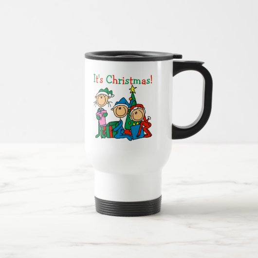 Strichmännchen Kinder Weihnachtsgeschenke und Gesc Reisebecher (Rechts)