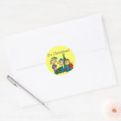 Strichmännchen Kinder Weihnachtsgeschenke und Gesc Runder Aufkleber (Umschlag)
