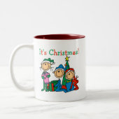 Strichmännchen Kinder Weihnachtsgeschenke und Gesc Zweifarbige Tasse (Links)