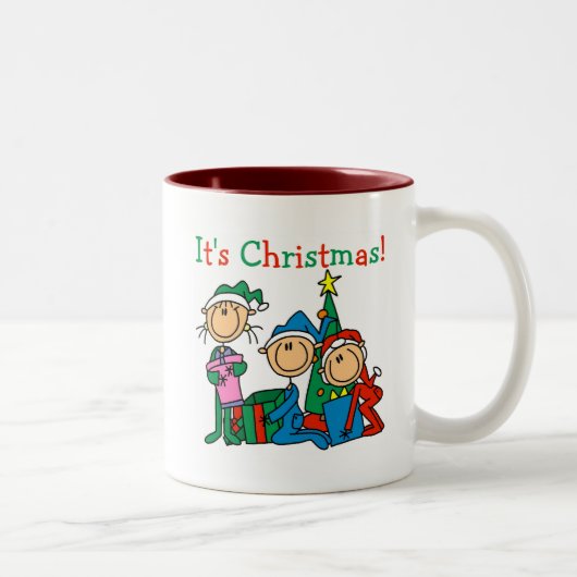 Strichmännchen Kinder Weihnachtsgeschenke und Gesc Zweifarbige Tasse (Rechts)