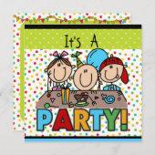 Strichmännchen Kindergeburtstag Party Einladungen (Vorne/Hinten)