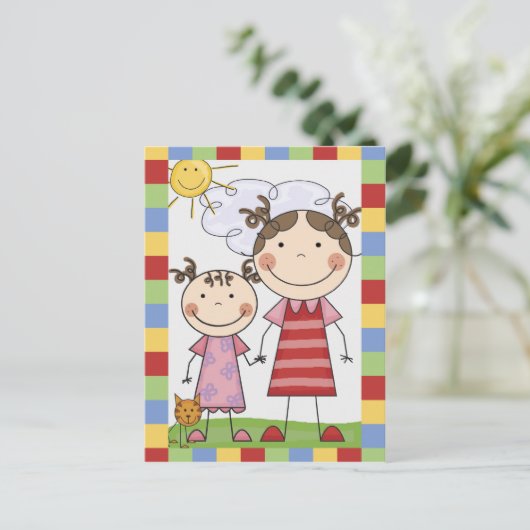 Strichmännchen Kinderkarten und Geschenke Postkarte (Stehend Vorderseite)