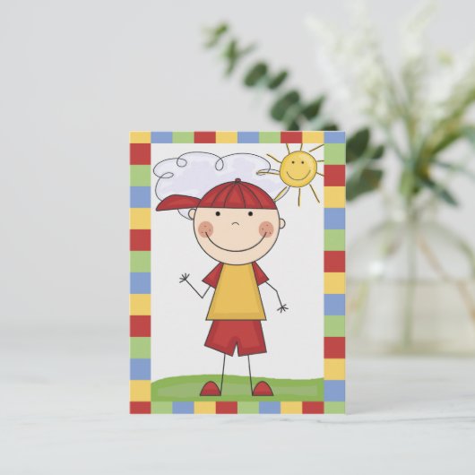 Strichmännchen Kinderkarten und Geschenke Postkarte (Stehend Vorderseite)