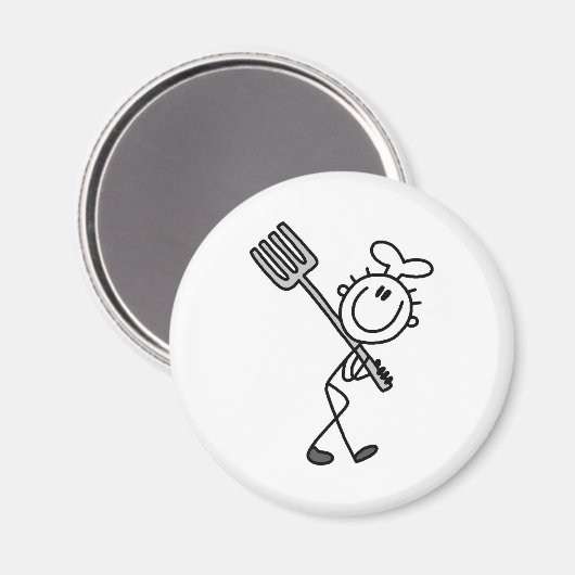 Strichmännchen Koch mit Gabel Magnet (Vorderseite/Rückseite)