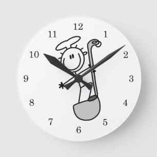 Strichmännchen-Koch Mit Schöpflöffel Runde Wanduhr
