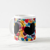 Strichmännchen Liebe: Grosses Herz und farbenfrohe Kaffeetasse (Vorderseite Links)