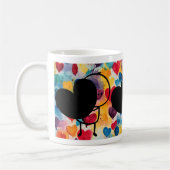 Strichmännchen Liebe: Grosses Herz und farbenfrohe Kaffeetasse (Links)