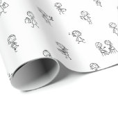 Strichmännchen-Mädchen Alltag – Schwarz auf Weiß Geschenkpapier (Rolleneckpunkt)