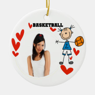 Strichmännchen-Mädchen-Basketball-Foto-Verzierun Keramikornament