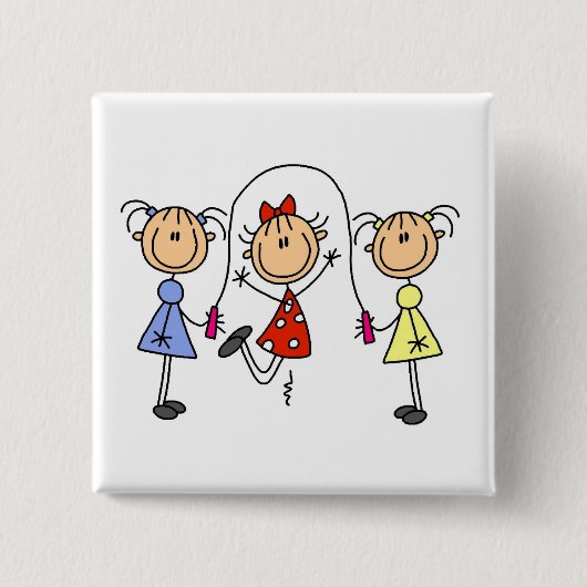 Strichmännchen-Mädchen beim Seilspringen Button (Vorderseite)