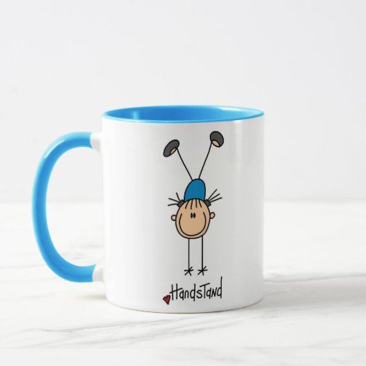 Strichmännchen-Mädchen, das Handstands-Tassen tut Tasse (Links)