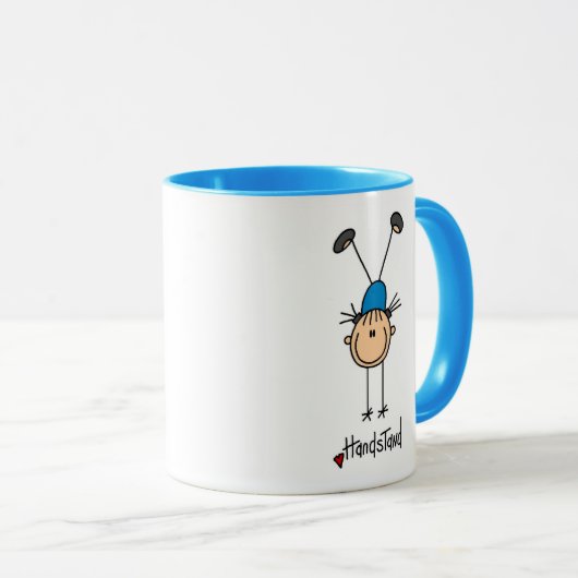 Strichmännchen-Mädchen, das Handstands-Tassen tut Tasse (VorderseiteRechts)