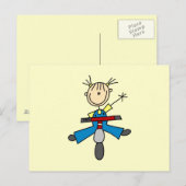 Strichmännchen-Mädchen fährt Roller Postkarte (Vorne/Hinten)
