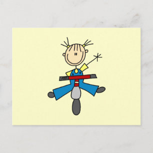 Strichmännchen-Mädchen fährt Roller Postkarte