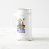 Strichmännchen Mädchen Fischen Bierglas (Vorderseite Links)