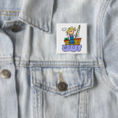 Strichmännchen Mädchen Fischen Button (Beispiel)