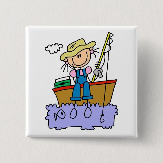 Strichmännchen Mädchen Fischen Button (Vorderseite)