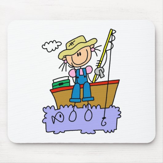 Strichmännchen Mädchen Fischen Mousepad (Vorne)