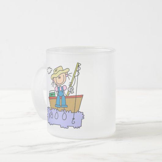 Strichmännchen-Mädchen-Fischen-T - Shirts und Mattglastasse (Vorderseite Links)