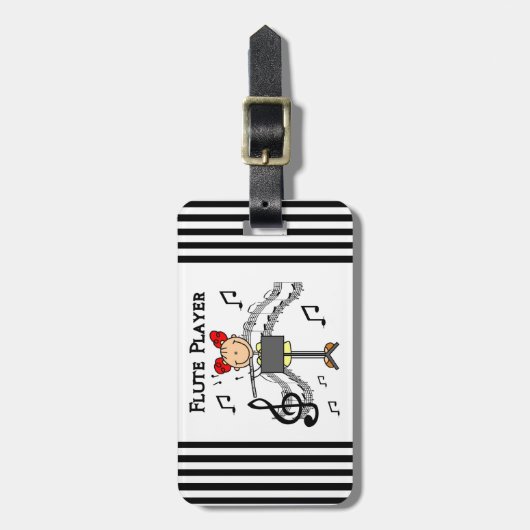 Strichmännchen-Mädchen-Flöten-Spieler-T-Shirts und Gepäckanhänger (Vorderseite vertikal)