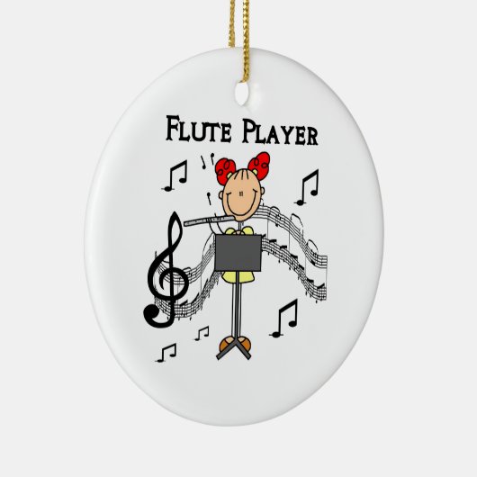 Strichmännchen-Mädchen-Flöten-Spieler-T-Shirts und Keramikornament (Rechts)