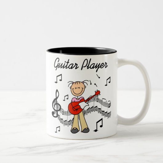 Strichmännchen-Mädchen-Gitarren-Spieler-T - Shirts Zweifarbige Tasse (Rechts)