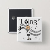 Strichmännchen-Mädchen Ich singe T-Shirts und Gesc Button (Vorne & Hinten)